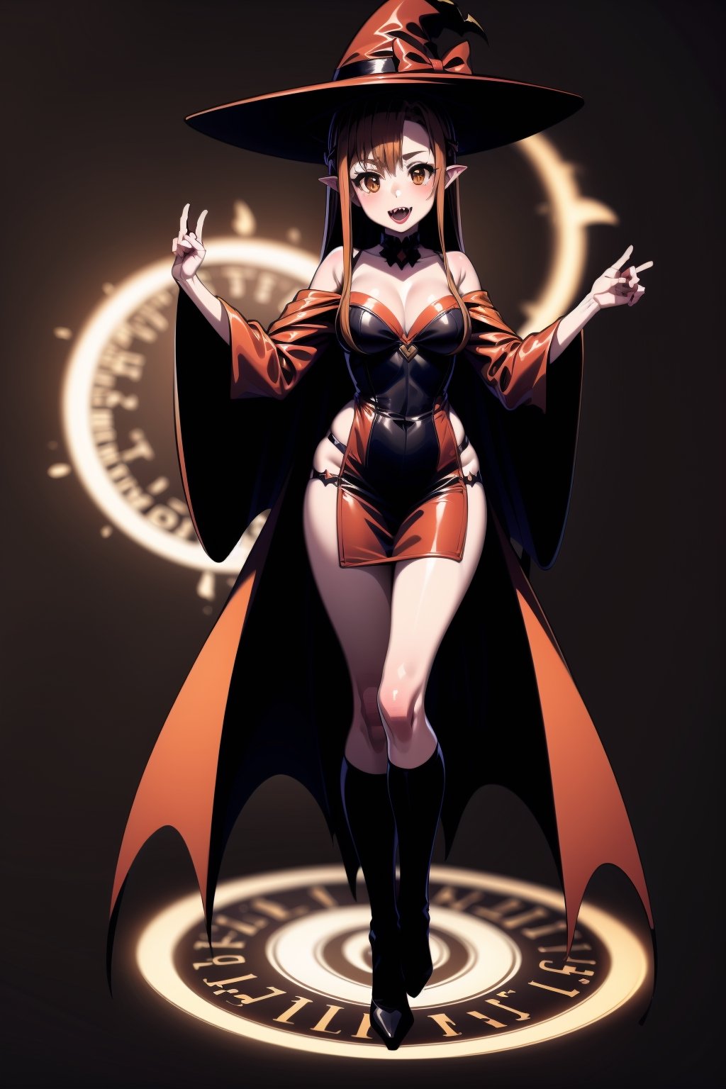 Halloween style, ((vampire costumes)),asuna yuuki, long hair,brown hair,(brown eyes:2), 1girl, colorful, elemental, fire, best quality, full body, Wide Shot, magic Circle, Circle