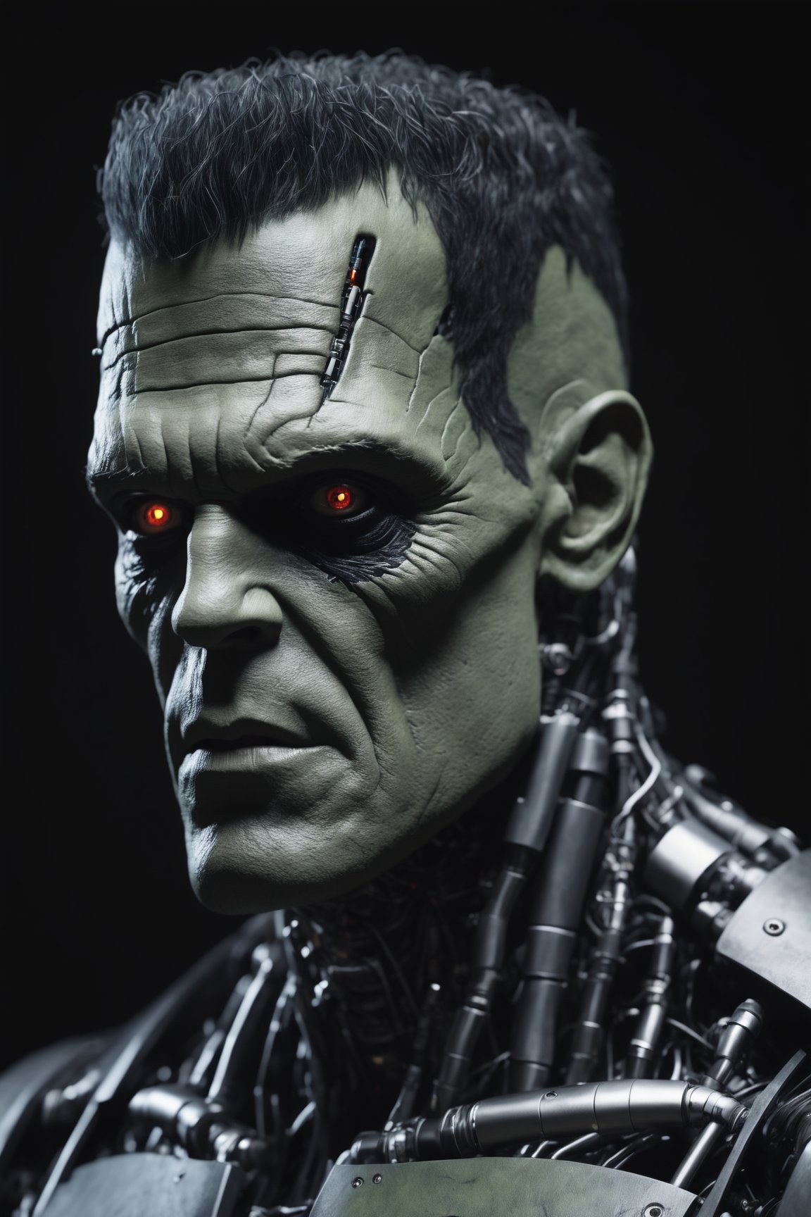 best quaity, cinematic, ultra realistiс new frankenstein cyborg-monster, (cybernetic:1.3), dark shot,cyborg style,Movie Still