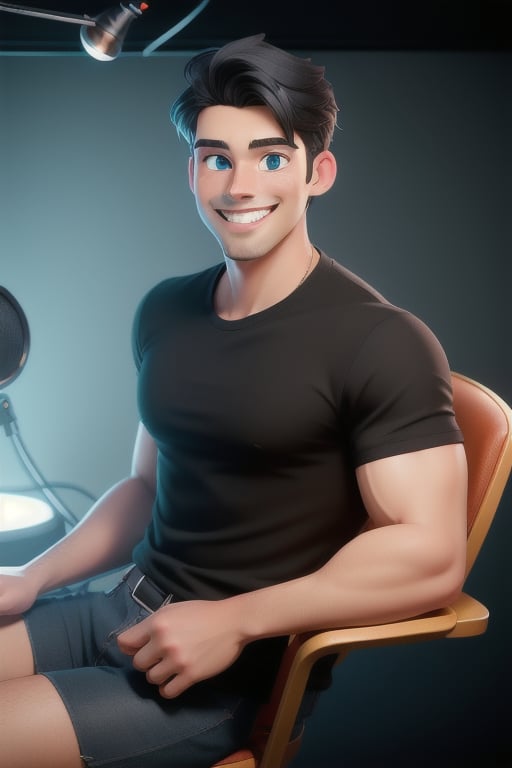 cartoon Generate a professional wide-angle half-length portrait photo of a man with an athletic build,  casual shirt,  det...