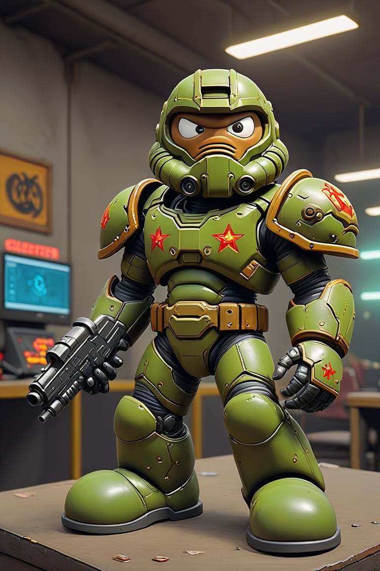 clmnt wearing a doomguy armor. clemente character 