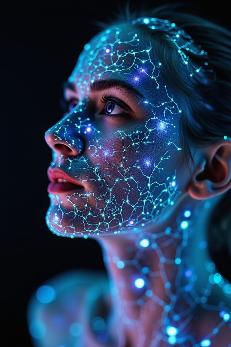 Sony A7R IV, 85mm f/1.4 lens, soft diffused lighting, ISO 200, with a focus on vibrant colors and intricate details.
A high-quality, **bioluminescent mask**, intricately designed to visually indicate the wearer's **respiratory health** through a dynamic, colorful light display. The mask fits snugly around the wearer's face, its surface covered in an elaborate pattern of **bioluminescent veins and filaments** that glow with a range of vivid hues—deep blues, bright greens, soft purples, and pulsing reds—each color changing in response to the user's breath and health status.
The mask is crafted from a sleek, **translucent material** that resembles both **organic tissue** and futuristic technology, giving it an ethereal, almost otherworldly appearance. The light patterns on the mask shift and pulse gently, reacting to the rhythm of the wearer's breathing, with brighter, calming colors appearing when the user’s breath is steady and deeper, more intense hues when the breath becomes rapid or irregular.
The **bioluminescent design** is intricate and detailed, with **delicate patterns of light** flowing across the mask's surface, creating a sense of movement and life. The veins of light branch out like glowing capillaries, their colors constantly evolving, providing a real-time visual indicator of respiratory health. As the user inhales, the lights expand outward, glowing in soft blues and greens, while during exhalation, they contract to deeper shades of violet and indigo, creating a dynamic, interactive experience.
The camera focuses on the **mask's structure**, capturing the way the **translucent material** and bioluminescent patterns interact with the contours of the wearer’s face, softly illuminating their skin. The light from the mask highlights the wearer's eyes and cheekbones, adding a gentle glow to their features while emphasizing the connection between the mask and the human form.
The background is softly blurred, keeping the focus solely on the **mask and its mesmerizing light display**, while the **Sony A7R IV** and **85mm lens** bring out the fine details of the mask's texture, the glow of the bioluminescent elements, and the way they adapt to each breath. The lighting is soft and diffused, allowing the vivid colors of the mask to stand out against the gentle shadows, creating a sense of depth and dimension.
The overall effect is both **futuristic and organic**, blending advanced technology with natural beauty, as the bioluminescent mask acts not just as a health device but also as a living, breathing piece of art that seamlessly integrates with the wearer's face.