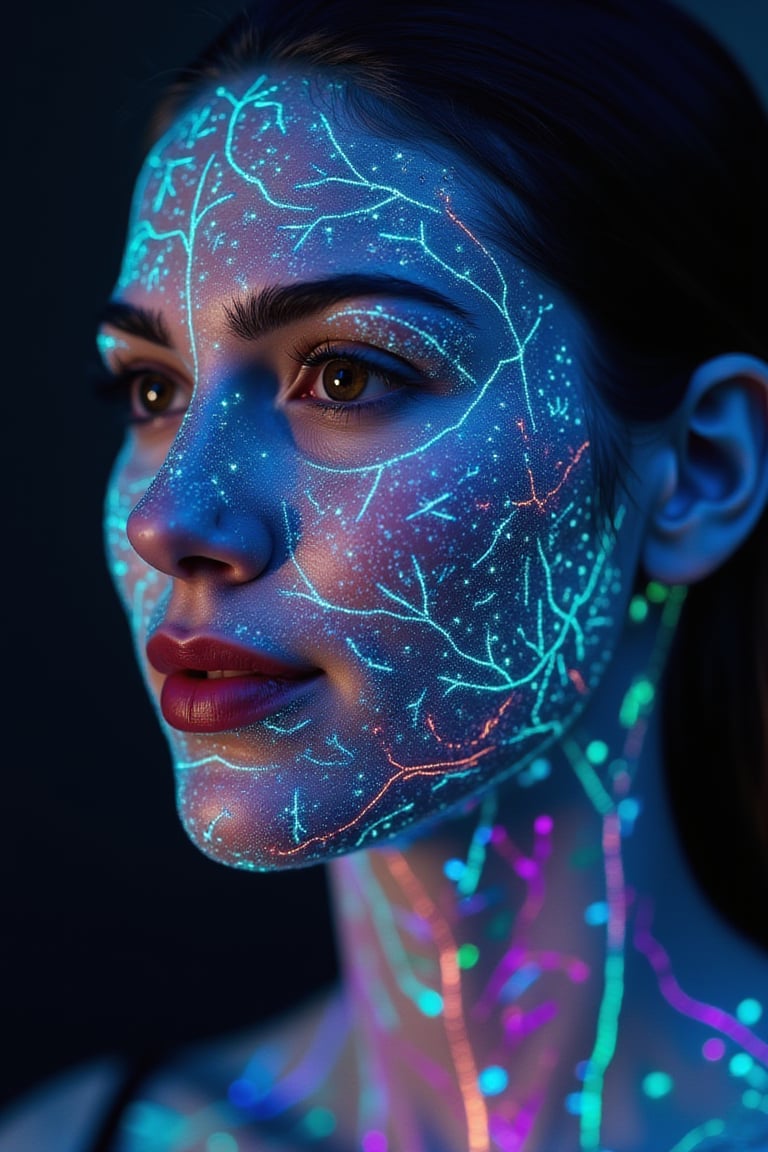 Sony A7R IV, 85mm f/1.4 lens, soft diffused lighting, ISO 200, with a focus on vibrant colors and intricate details.
A high-quality, **bioluminescent mask**, intricately designed to visually indicate the wearer's **respiratory health** through a dynamic, colorful light display. The mask fits snugly around the wearer's face, its surface covered in an elaborate pattern of **bioluminescent veins and filaments** that glow with a range of vivid hues—deep blues, bright greens, soft purples, and pulsing reds—each color changing in response to the user's breath and health status.
The mask is crafted from a sleek, **translucent material** that resembles both **organic tissue** and futuristic technology, giving it an ethereal, almost otherworldly appearance. The light patterns on the mask shift and pulse gently, reacting to the rhythm of the wearer's breathing, with brighter, calming colors appearing when the user’s breath is steady and deeper, more intense hues when the breath becomes rapid or irregular.
The **bioluminescent design** is intricate and detailed, with **delicate patterns of light** flowing across the mask's surface, creating a sense of movement and life. The veins of light branch out like glowing capillaries, their colors constantly evolving, providing a real-time visual indicator of respiratory health. As the user inhales, the lights expand outward, glowing in soft blues and greens, while during exhalation, they contract to deeper shades of violet and indigo, creating a dynamic, interactive experience.
The camera focuses on the **mask's structure**, capturing the way the **translucent material** and bioluminescent patterns interact with the contours of the wearer’s face, softly illuminating their skin. The light from the mask highlights the wearer's eyes and cheekbones, adding a gentle glow to their features while emphasizing the connection between the mask and the human form.
The background is softly blurred, keeping the focus solely on the **mask and its mesmerizing light display**, while the **Sony A7R IV** and **85mm lens** bring out the fine details of the mask's texture, the glow of the bioluminescent elements, and the way they adapt to each breath. The lighting is soft and diffused, allowing the vivid colors of the mask to stand out against the gentle shadows, creating a sense of depth and dimension.
The overall effect is both **futuristic and organic**, blending advanced technology with natural beauty, as the bioluminescent mask acts not just as a health device but also as a living, breathing piece of art that seamlessly integrates with the wearer's face.