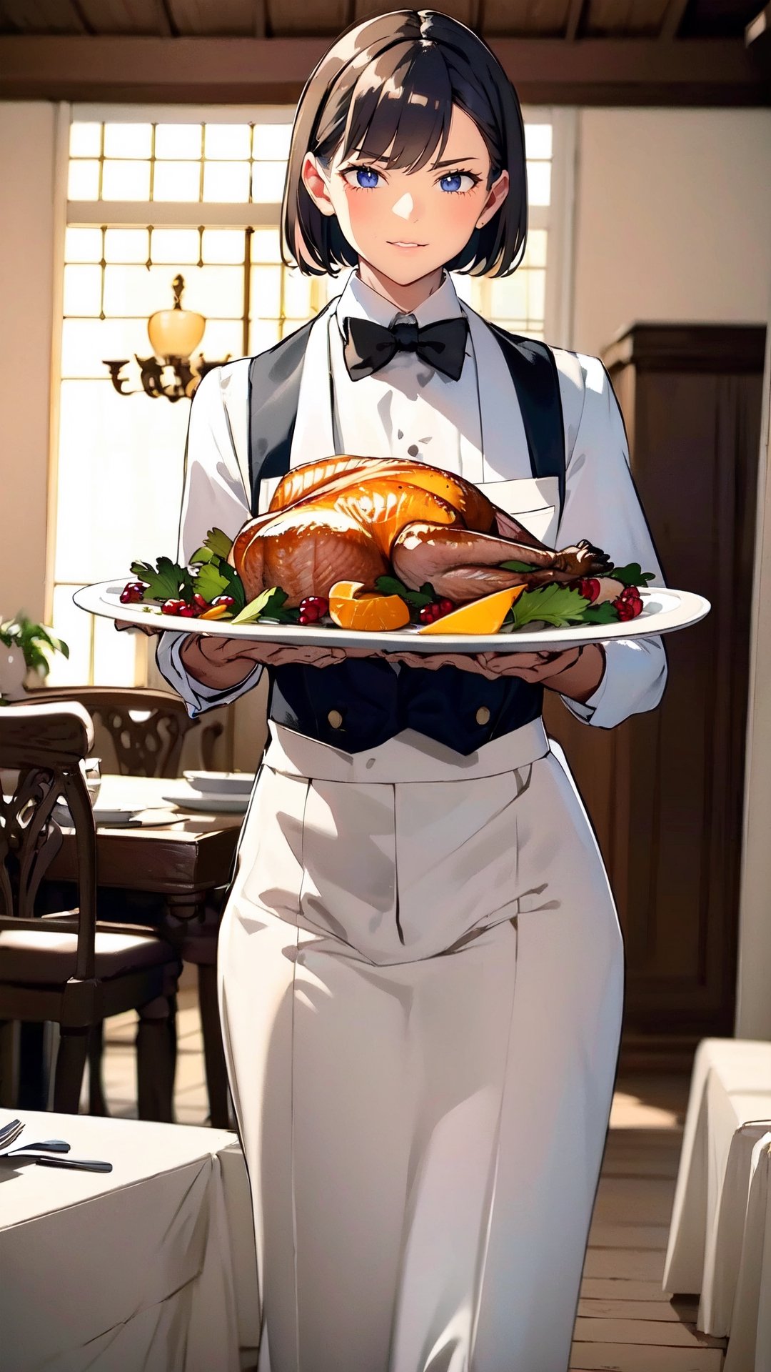 butler carries a plate of Thanksgiving turkey by FridaUnibrow on Tensor.Art