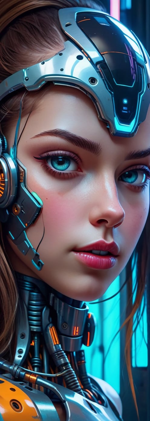 a girl with a robot head for cyber world, in the style of cyberpunk realism, vibrant, high-energy imagery, valentin rekunenko, 32k uhd, oil portraitures, stylized realism, close up