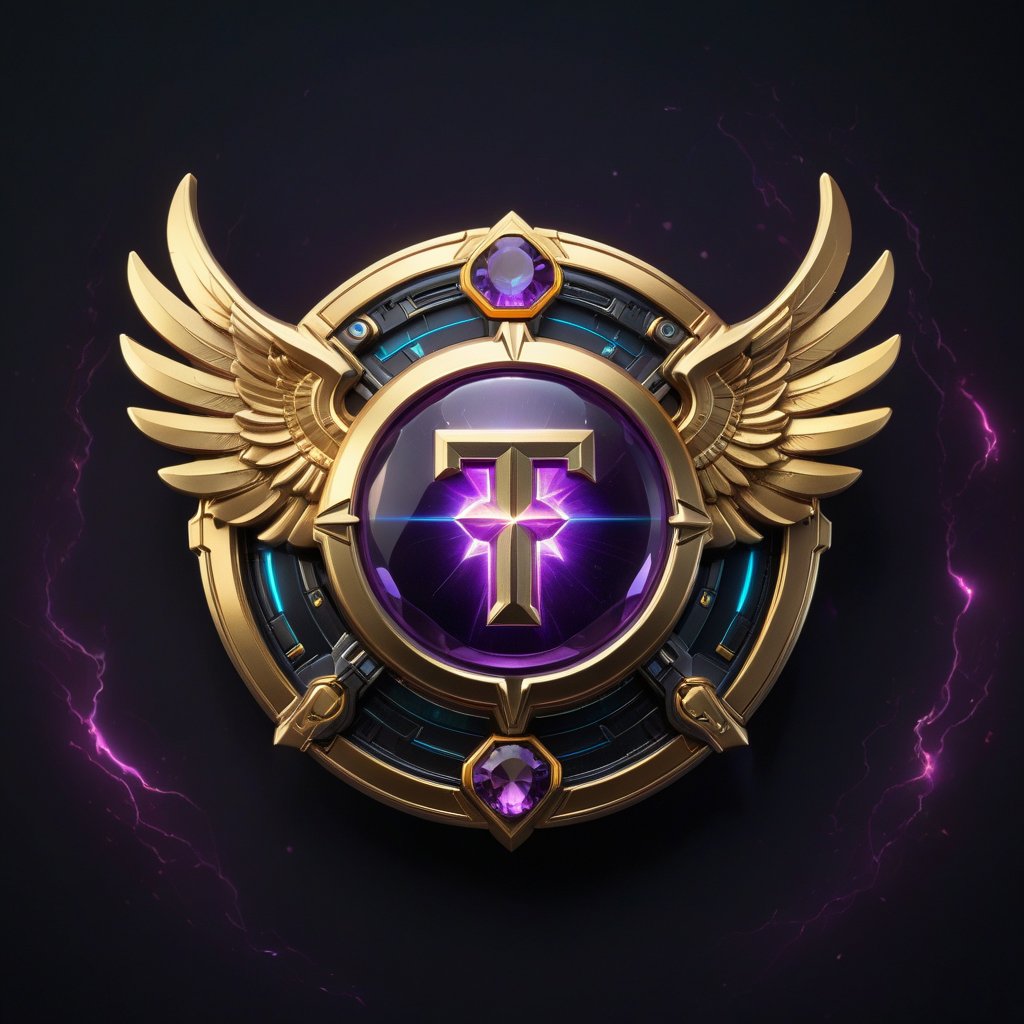 masterpiece, best quality, 
BREAK
A large and exquisite badge with the letter "TA" in the center, and a golden font with a line of letters "1st Anniversary of TA" below, Wings of Dreams, The Radiance of Cosmic Energy, Emitting the energy of lightning, colorful and flashing. 
BREAK
A detailed and ornate badge featuring purple gemstones and gold elements, intricate design, futuristic emblem, cyberpunk aesthetics, high-tech details, luminous accents, advanced technology patterns, symmetrical layout, metallic texture, holographic effects, neon highlights, dark background, vibrant hues, luxurious appearance, high contrast, visually striking, elegant and modern, intricate craftsmanship, FuturEvoLabBadge, FuturEvoLabFlame, FuturEvoLabLightning