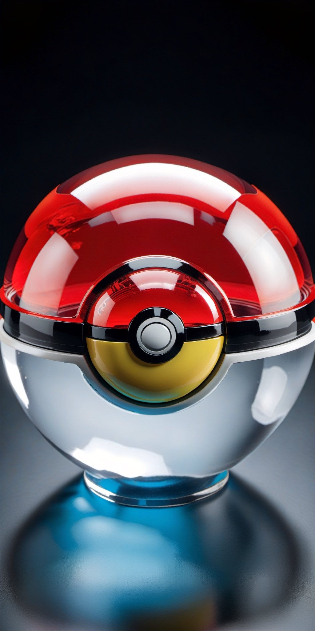 Craft a series of breathtaking,  glass-like Hi-Tech Pokeballs. Ensure the glass showcases intricate details and a beautifu...