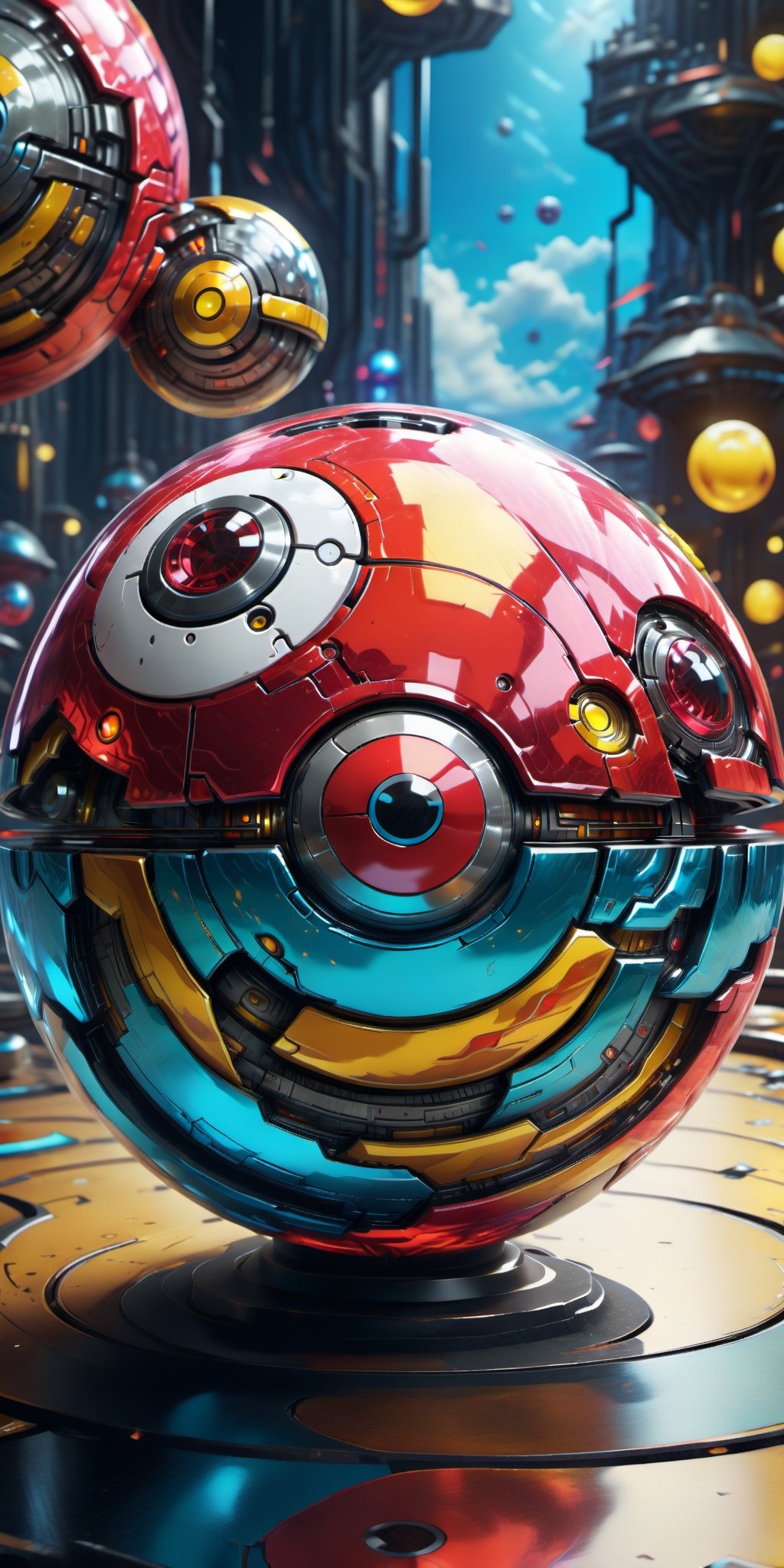 Design an enchanting wallpaper showcasing a collection of glass-like Hi-Tech Pokeballs. Ensure each Pokeball has a unique...