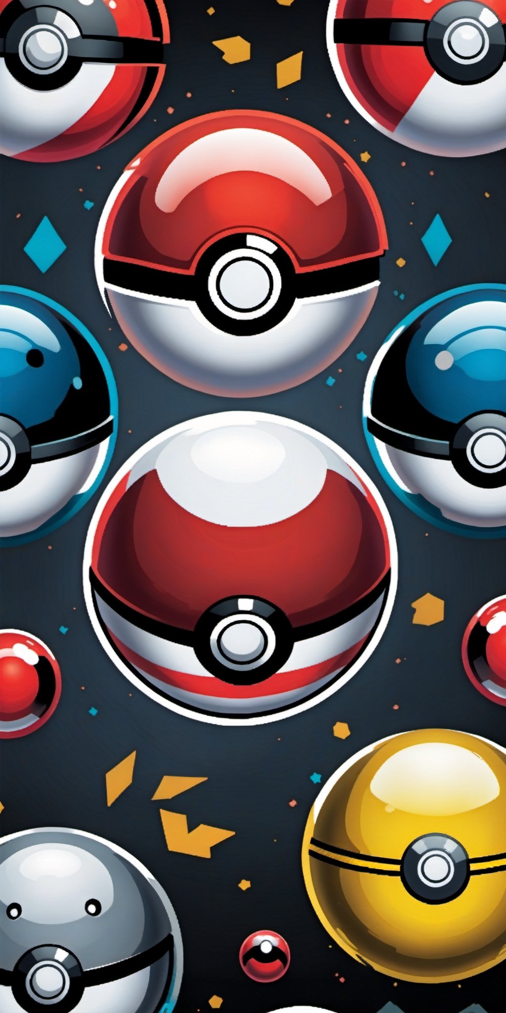 Design an enchanting wallpaper showcasing a collection of glass-like Hi-Tech Pokeballs. Ensure each Pokeball has a unique...