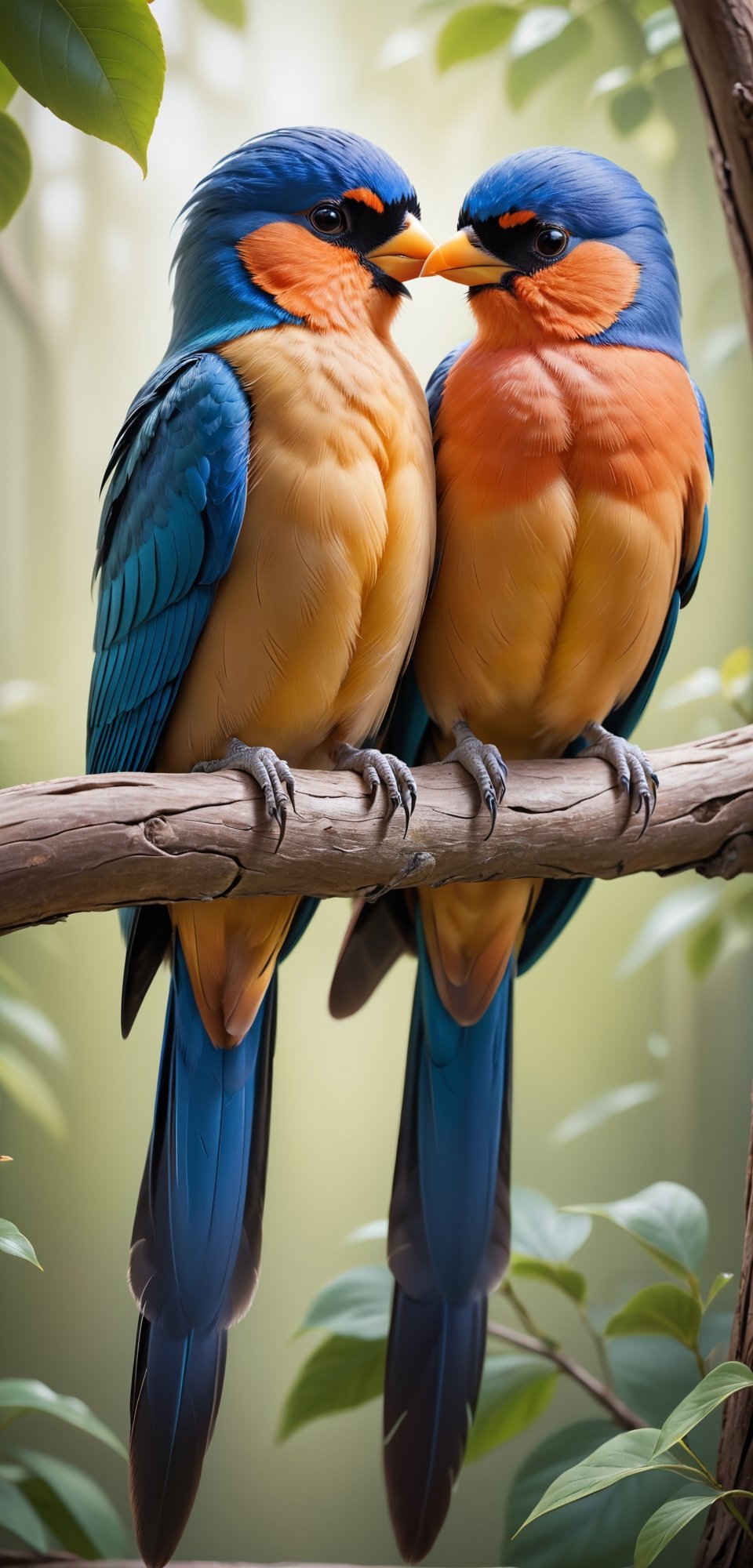 Capture the essence of love in the avian world with two beautiful and cute bird couples,  their feathers intertwined as th...