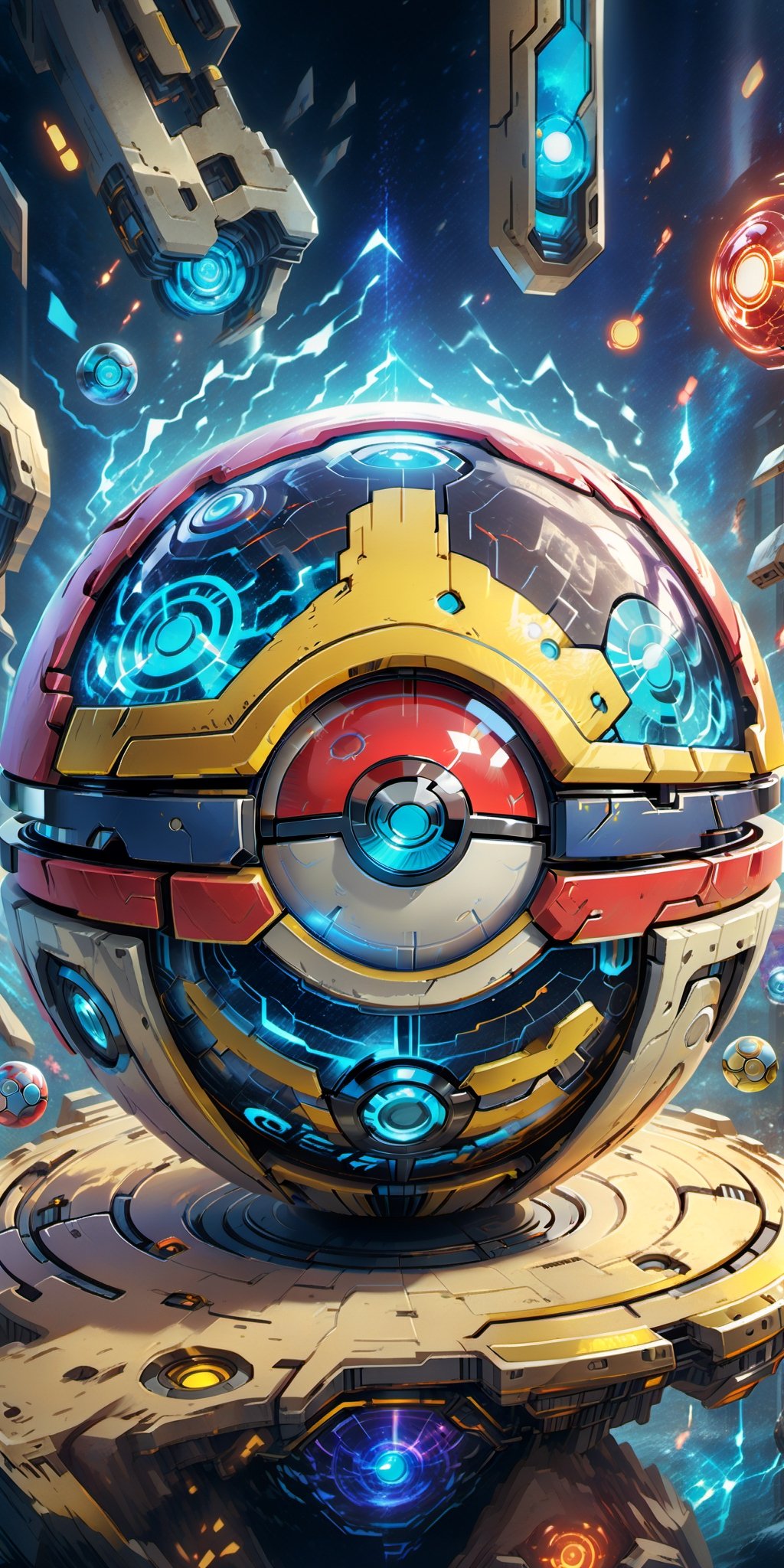 Design an enchanting wallpaper showcasing a collection of glass-like Hi-Tech Pokeballs. Ensure each Pokeball has a unique...