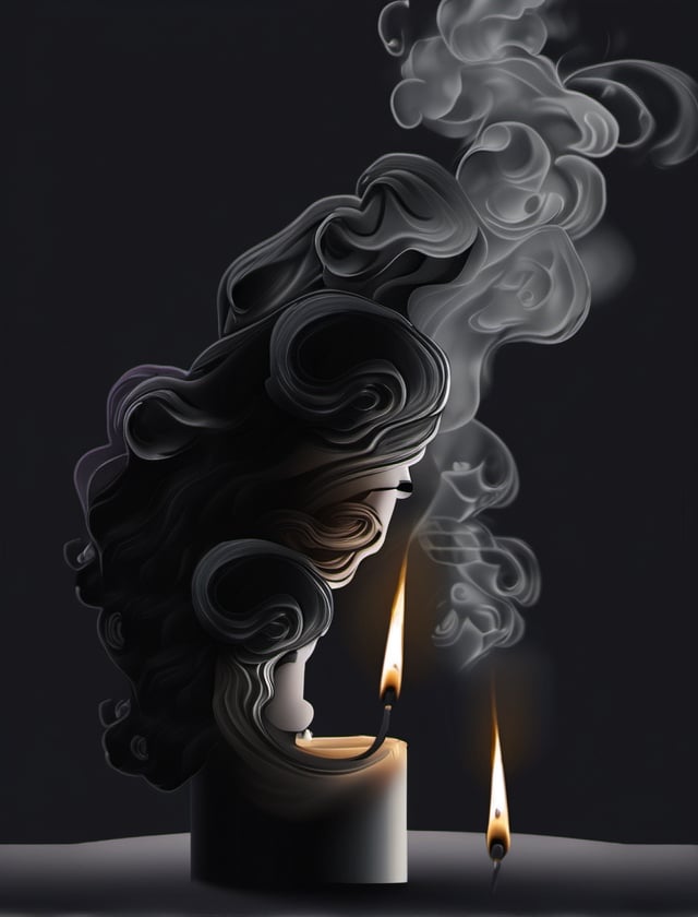 Wisps of smoke rising from a candle in the form of a woman's profile