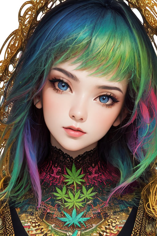 (masterpiece, top quality, best quality, official art, beautiful and aesthetic:1.2), (1girl), extreme detailed,(fractal art:1.3),colorful,highest detailed, 8k, realistic, innocent_face, marijuana, cannabis, ganja, hemp, weed, hd_quality