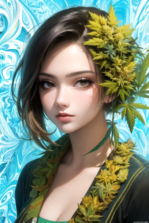 (masterpiece, top quality, best quality, official art, beautiful and aesthetic:1.2), (1girl), extreme detailed,(fractal art:1.3),colorful,highest detailed, 8k, realistic, innocent_face, marijuana, cannabis, ganja, hemp, weed, hd_quality