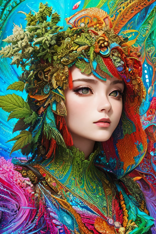 (masterpiece, top quality, best quality, official art, beautiful and aesthetic:1.2), (1girl), extreme detailed,(fractal art:1.3),colorful,highest detailed, 8k, realistic, innocent_face, marijuana, cannabis, ganja, hemp, weed, hd_quality