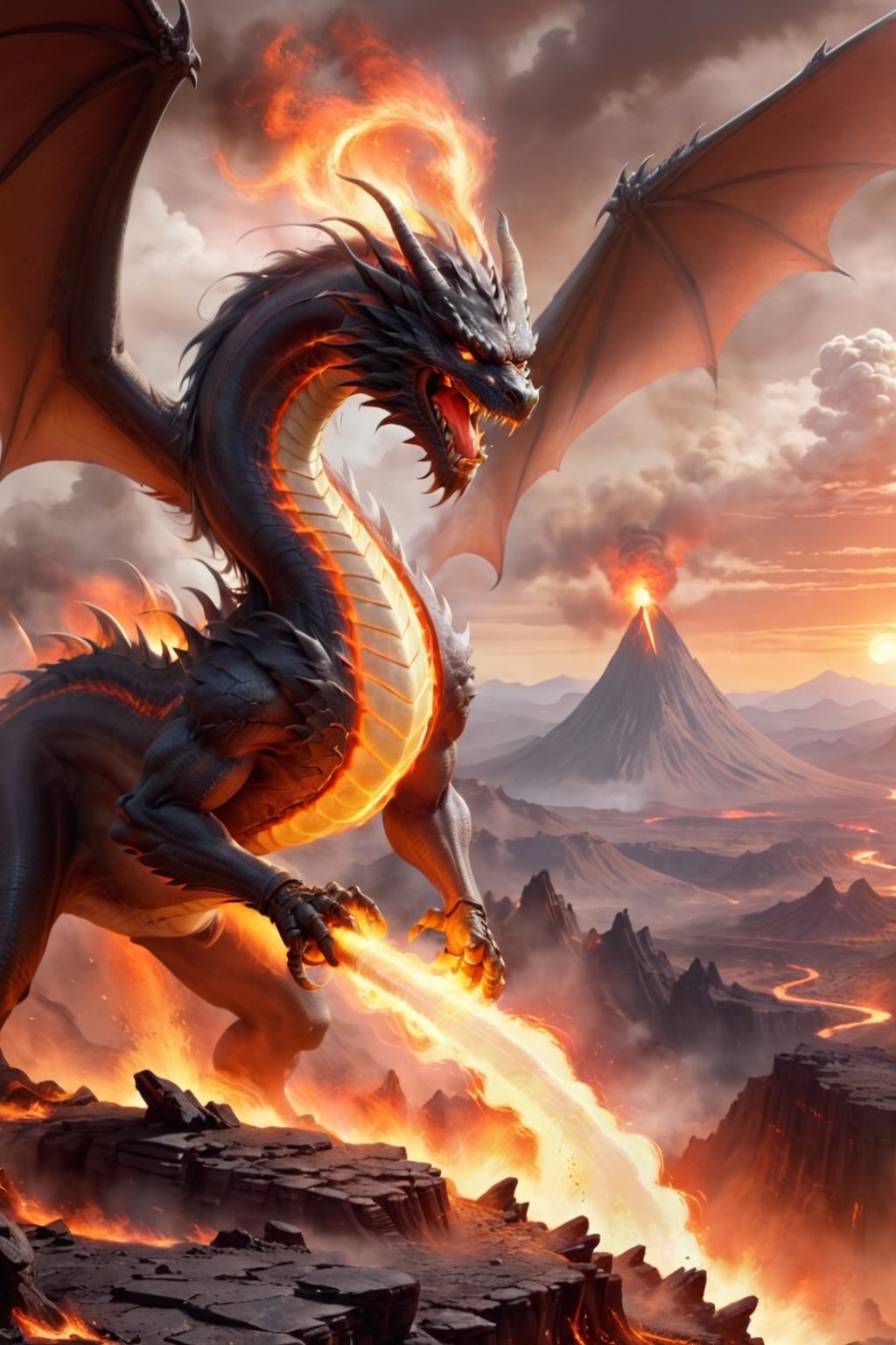 (("Fantasy" "Dragon" "Fire-breathing" "Artistic" "Dragon-inspired" "Volcanic landscape backdrop" "Digital illustration"))
Camera Shot: Panoramic
Camera Lens: Wide-angle
Create an artistic interpretation of a fire-breathing dragon in a fantasy setting with a volcanic landscape backdrop, inspired by the concept of dragons.

,fantasy00d,mecha,fire element,bailing_eastern dragon