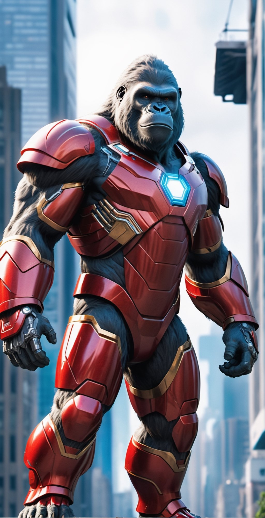 Kong,  the colossal gorilla,  dons a high-tech suit reminiscent of Iron Man's iconic armor by Wiechutoja on Tensor.Art