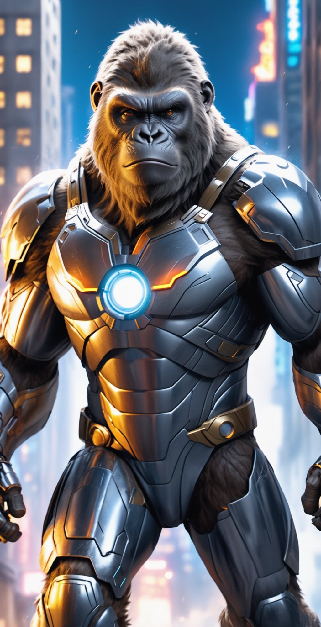 Kong,  the colossal gorilla,  dons a high-tech suit reminiscent of Iron Man's iconic armor by Wiechutoja on Tensor.Art