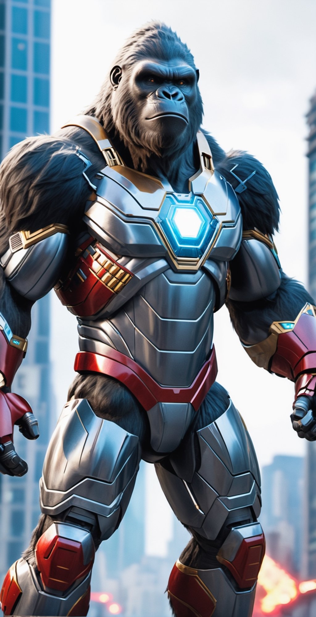 Kong,  the colossal gorilla,  dons a high-tech suit reminiscent of Iron Man's iconic armor by Wiechutoja on Tensor.Art