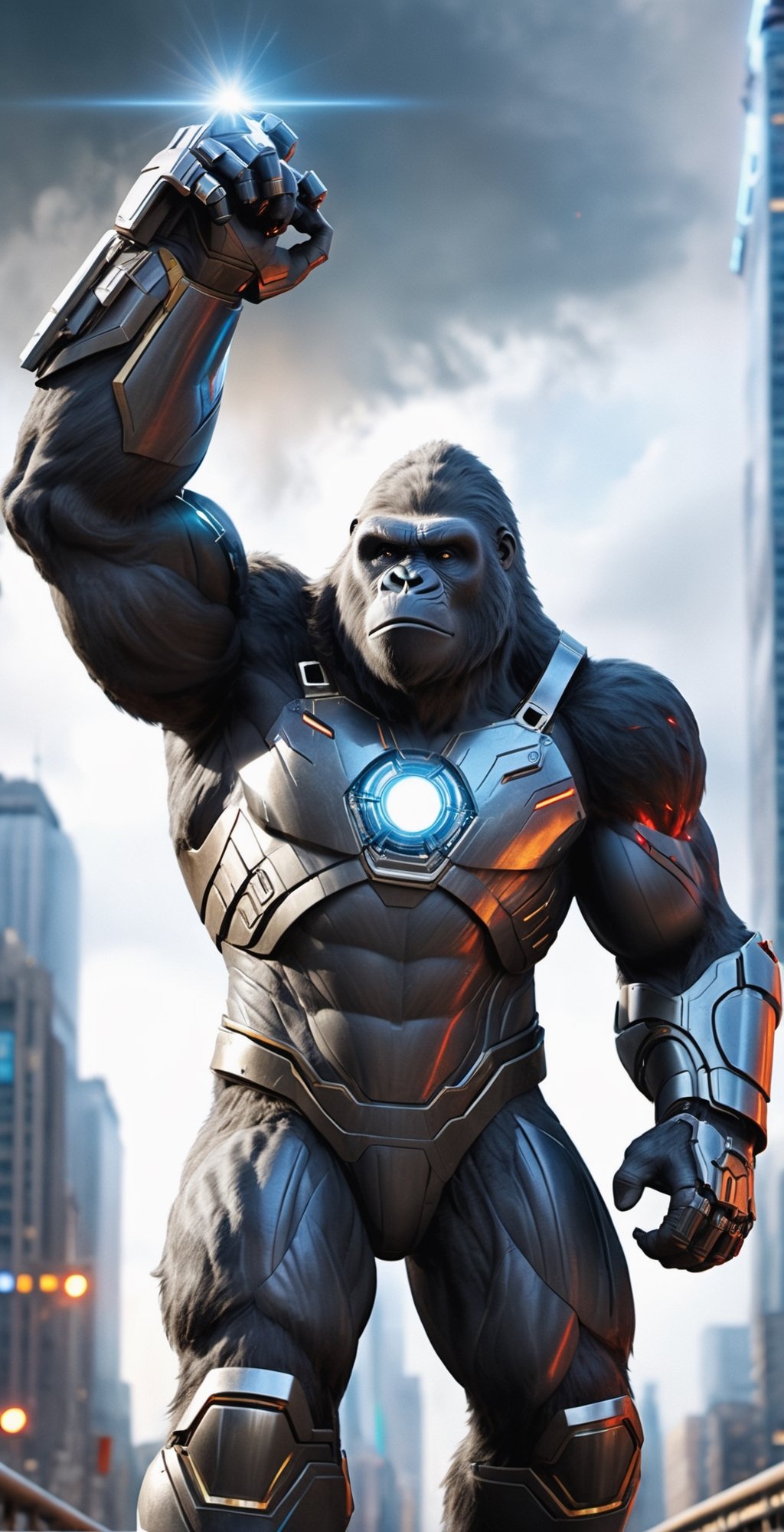 Kong,  the colossal gorilla,  dons a high-tech suit reminiscent of Iron Man's iconic armor by Wiechutoja on Tensor.Art