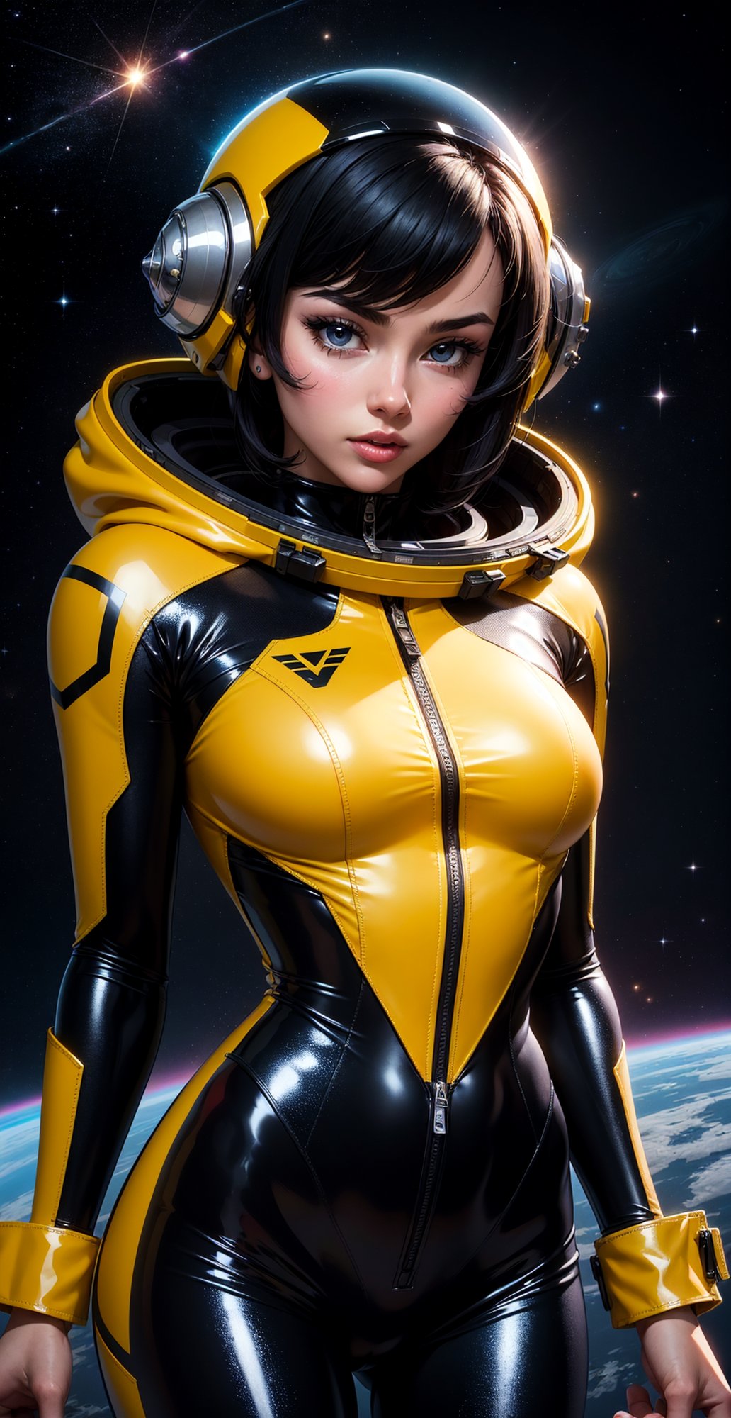 a girl,  thunder yellow jacket,  tight suit by Fritz on Tensor.Art