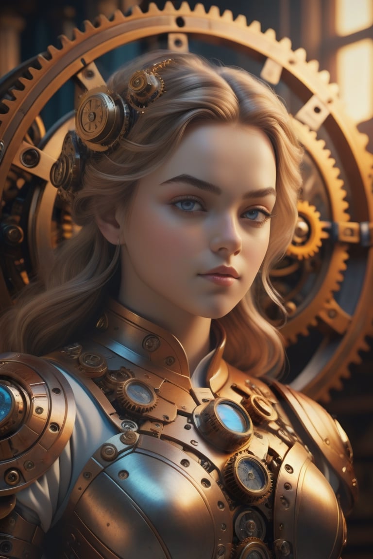 high quality, 8K Ultra HD, Styled portrait of a 16th-century IT inventor, blending historical elements with futuristic ideas. Figure in attire reminiscent of the Renaissance era, surrounded by intricate machinery and innovative designs. Depict a thoughtful expression, symbolizing their visionary mind. Incorporate elements that represent early technology concepts, such as gears or mechanical drawings, signifying the inventions of the era. Blend the aesthetics of the past with a forward-thinking demeanor, portraying the essence of an innovative mind ahead of its time. Ensure each element maintains perfect symmetry to achieve a harmonious composition. by yukisakura, high detailed, Beautiful, epic, vibrant colors, surface detail, surreal lighting, 4K, 8K, 64K, photography realistic, hype realistic, detailed, highly detailed, high resolution, hyper-detailed, HDR, UHD, Surrealism, Vibrant, Ultra-smooth, Rich and vibrant colors, Unique features, Expressive emotions, Dynamic pose, Textured surfaces, High contrast, Shallow depth of field, striking colors, rendering .The light is casting a warm glow over the scene, with warm colors and soft lighting to create a dreamy, romantic atmosphere,photo r3al,more detail XL