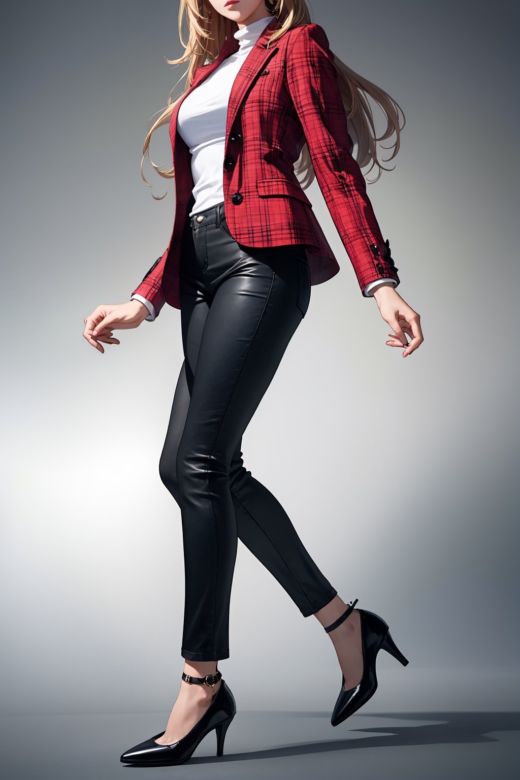 masterpiece, ultra high res, absurdres, (photo realistic),
A young female fashion model, armond eyes, BREAK,
gradient hair, Loose Topsy-Tail,BREAK,
(early spring fashion:1.2),
She looks bright and glamorous in her pink top, checkered blazer, leather pants, and heels. Her top is a simple turtleneck that goes well with her blazer, which has a checkered pattern and a fitted cut. Her pants are leather and have some puffy and quilted details that make them trendy. Her heels are pointed-toe and slingback, making them stylish and chic. She is ready to dazzle the crowd with her flair.
(dynamic pose:0.7),
simple background,dutch angle,