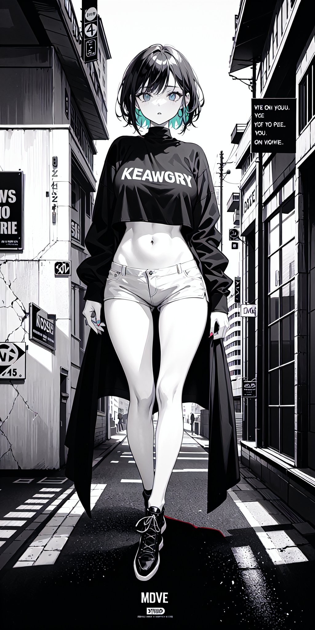 movie poster style, specific text, strong color contrast, stunning composition, bold and trendy, sexy girl, confident, urban street scene,english text, Bold Fashion,Confident Attitude,Female Empowerment,Street Style,Urban Fashion,Bold Typography,High,Contrast Colors,Sensual Clothing,Eye-catching Composition,Cityscape Vibes