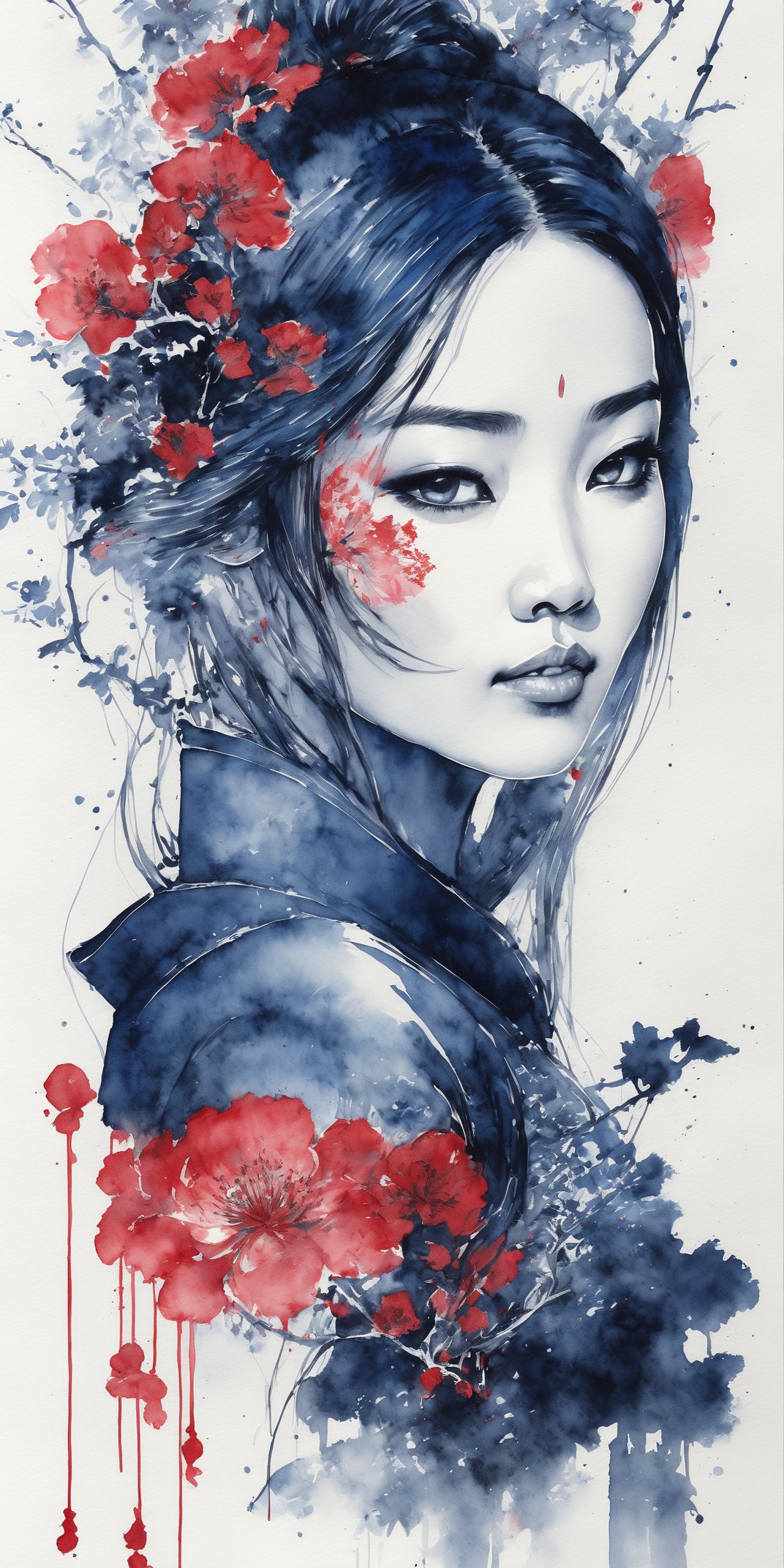 zoomed out Ink drawing of Vietnamese head lady,  moden ao Dai,  Peter Draws by Everth on Tensor.Art