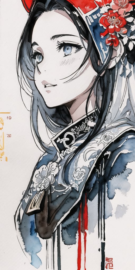 zoomed out Ink drawing of Vietnamese head lady,  moden ao Dai,  Peter Draws by Everth on Tensor.Art
