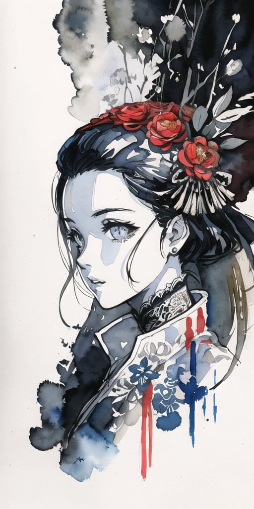 zoomed out Ink drawing of Vietnamese head lady,  moden ao Dai,  Peter Draws by Everth on Tensor.Art