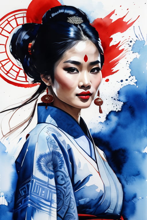 zoomed out Ink drawing of Vietnamese head lady,  moden ao Dai,  Peter Draws by Everth on Tensor.Art