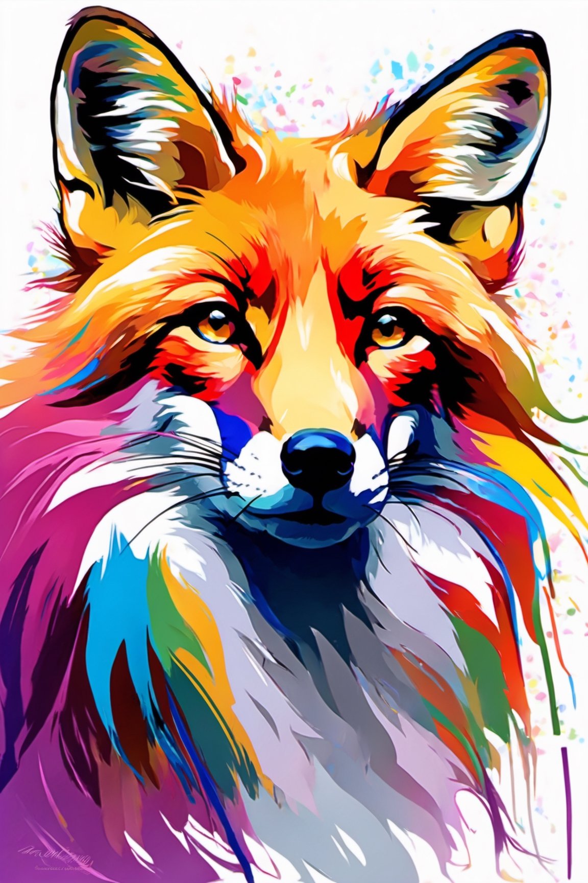 fox wit a rembow colorfull mane,art by sargent, thick line, careless line, long line, impressionist current, bright colors, semi abstract, inspired by envangog
