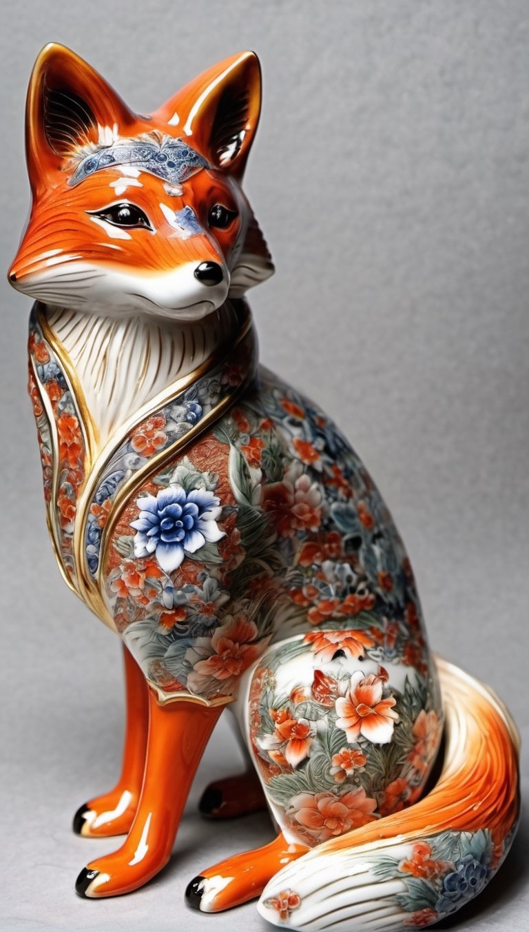 full body, ultra detailed porcelain japanice fox