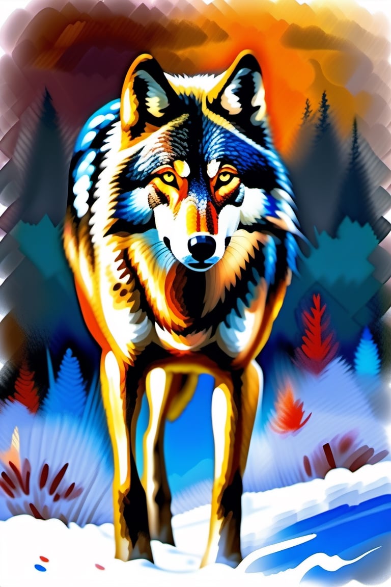 old style impressionist painting of a wolf, careless stroke, stroke with abundant paint, broad brush, dry, winter colors, aura of knowledge, long stroke, simulation of hair