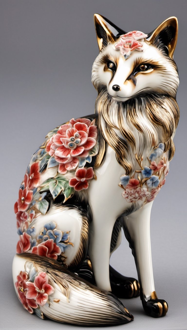 full body, ultra detailed porcelain japanice fox