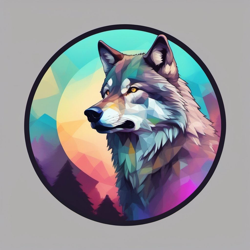 geomtrica art, realist icon, circle icon, wolf, stalking wolf, wolf walking on the cea, colorfull, degrade from bright colors to pastel colors