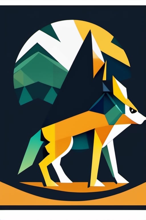 geomtrica art, minimalist icon, circle icon, wolf, stalking wolf, wolf walking on the cea