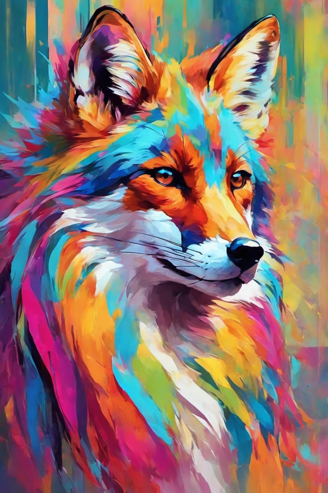 big fox wit a rembow colorfull mane,art by sargent, thick line, careless line, long line, impressionist current, bright colors, semi abstract, inspired by envangog, geometric art
,ColorART