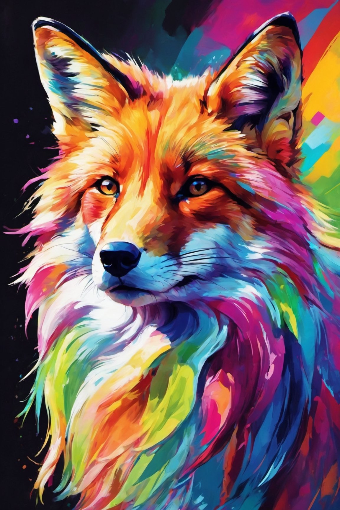 big fox wit a rembow colorfull mane,art by sargent, thick line, careless line, long line, impressionist current, bright colors, semi abstract, inspired by envangog, geometric art
,ColorART