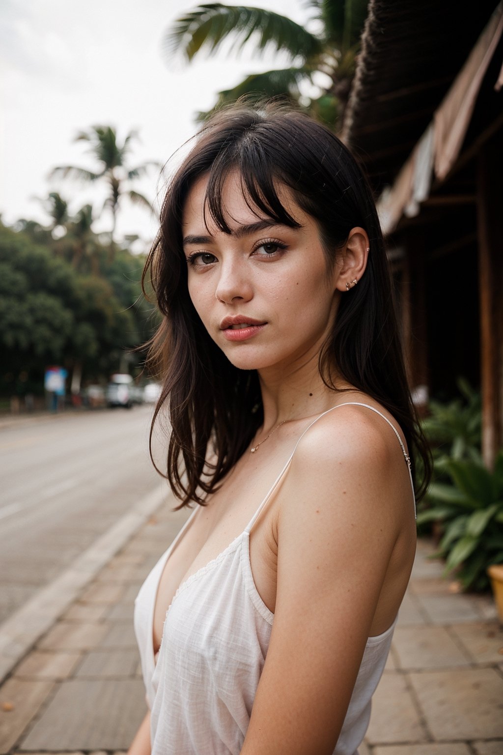 RAW photo, photo of girl called Tracy, instagram model(25yo), enjoying vacation in Goa, cool photography utilizing a 85mm lens for a cinematic feel,photorealistic