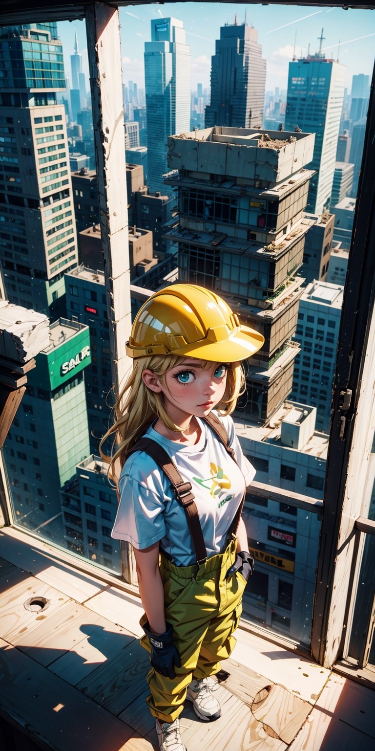 A beautiful girl,  in a construction jumpsuit that is slightly too big,  with suspenders by Jleo on Tensor.Art