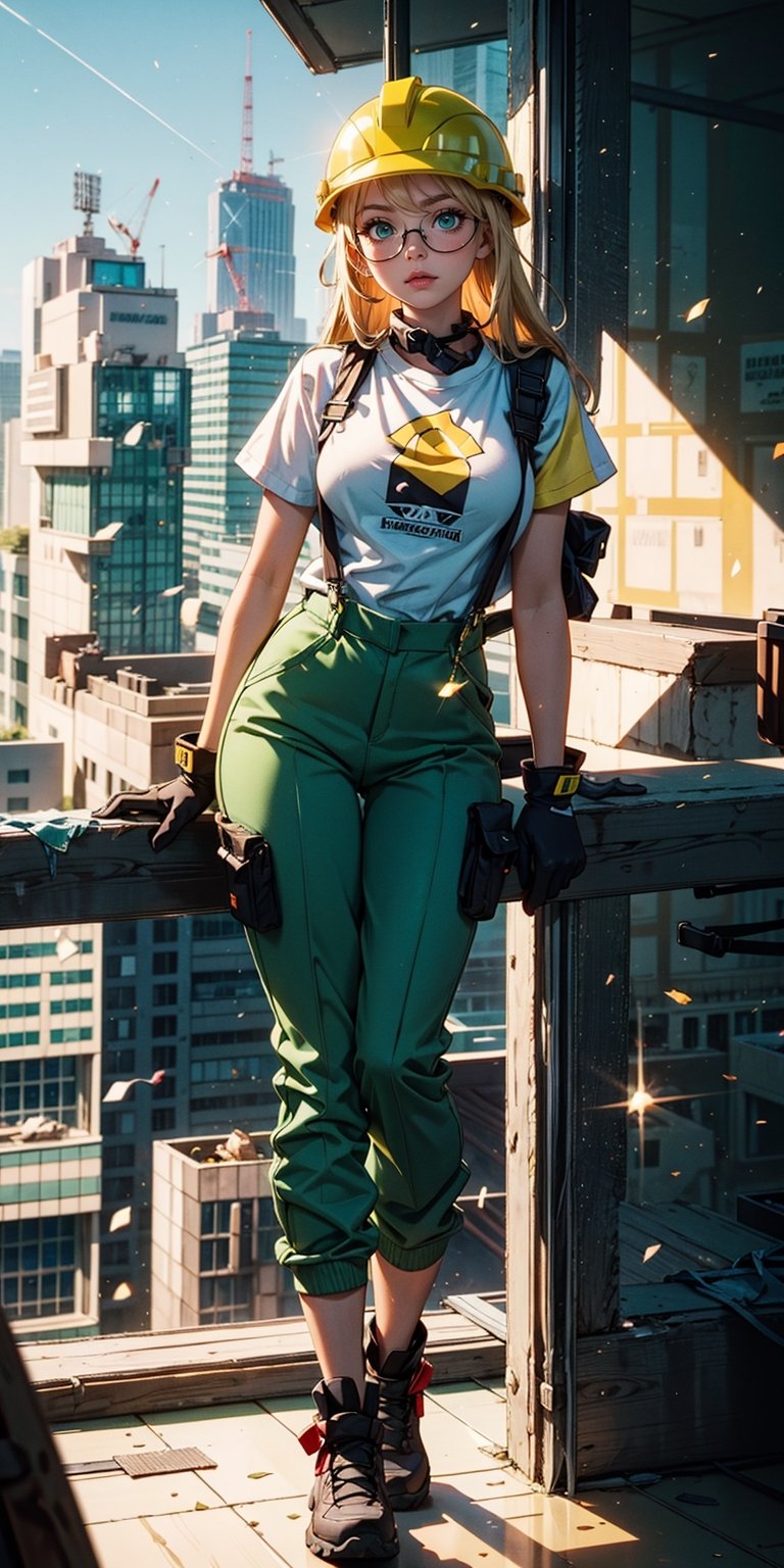 A beautiful girl,  in a construction jumpsuit that is slightly too big,  with suspenders by Jleo on Tensor.Art