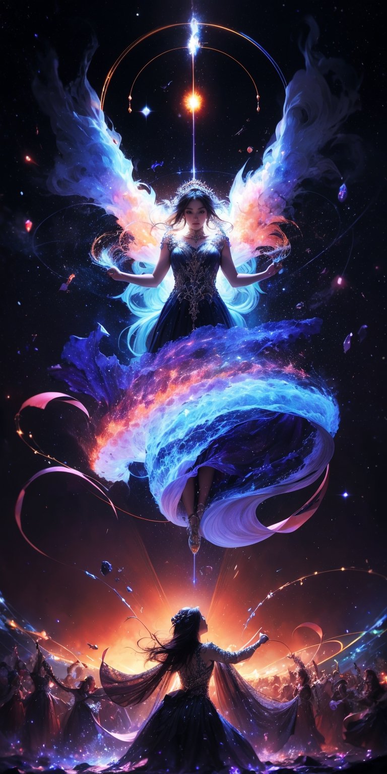 Cosmic Conductor of a Celestial Choir Soaring amidst a swirling vortex of nebulae,  her voice resonates with the primal mu...