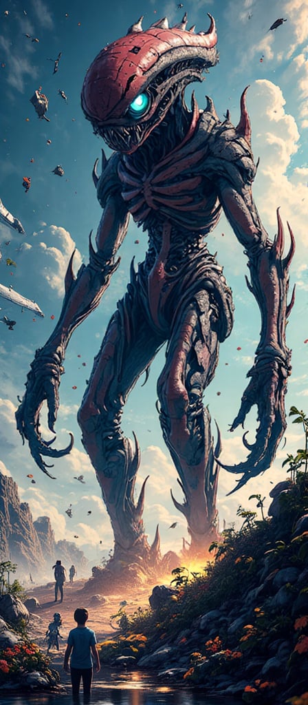 A towering alien monster,  with a body that seems to be part organic,  part mechanical by Caption Master on Tensor.Art