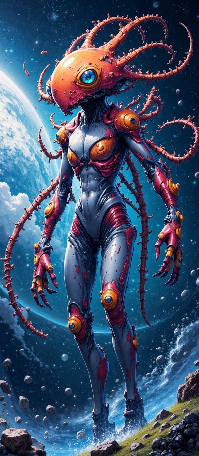 Cosmic Aberration A bizarre alien entity with an asymmetrical body,  multiple limbs,  and eyes scattered randomly across i...