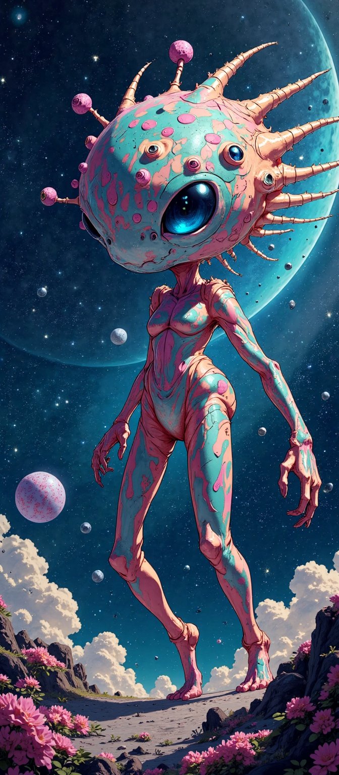 Cosmic Aberration A bizarre alien entity with an asymmetrical body,  multiple limbs,  and eyes scattered randomly across i...