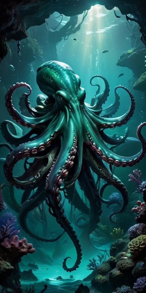 Abyssal Monstrosity A creature with the body of an octopus and the head of a predatory dinosaur,  with tentacles that end...