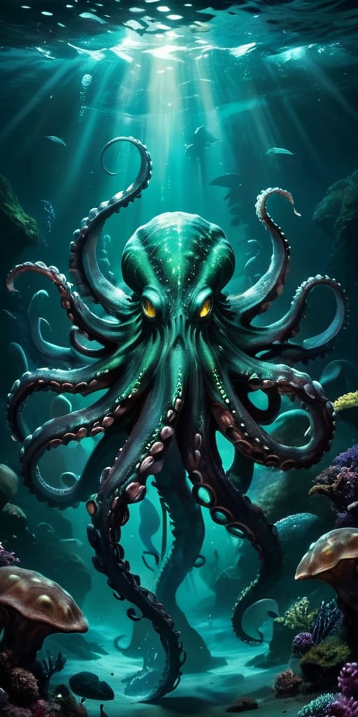 Abyssal Monstrosity A creature with the body of an octopus and the head of a predatory dinosaur,  with tentacles that end...