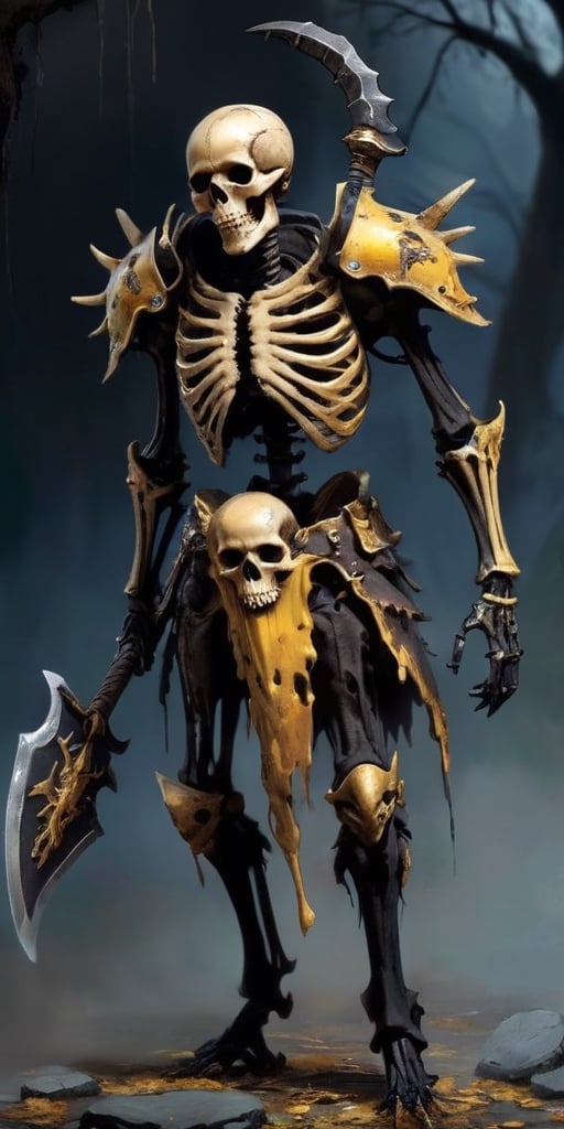 The Necrotic Marauder A skeletal figure clad in tattered armor, its bones are yellowed and brittle, and its weapon is a rusted blade that drips with a foul, black ichor.
, 