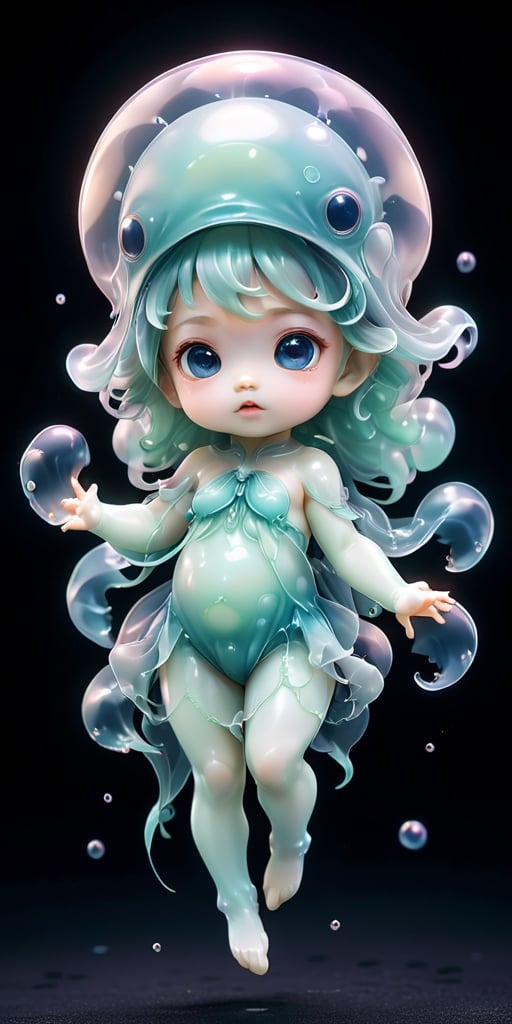 An alien infant with a soft,  translucent membrane that covers its body,  giving it a jellyfish-like appearance. It has ti...
